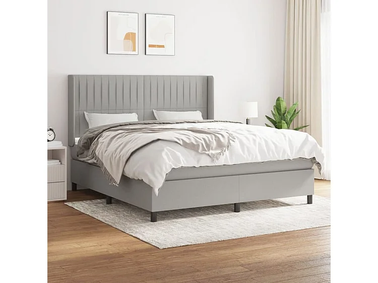 Sommier à lattes de lit avec matelas Gris clair 160x200 Tissu