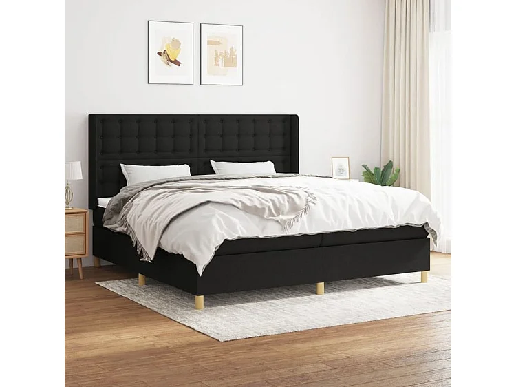 Sommier à lattes de lit avec matelas Noir 200x200 Tissu