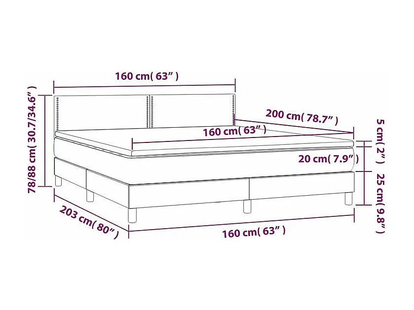 Sommier à lattes de lit avec matelas LED Noir 160x200 Tissu