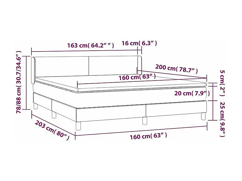 Sommier à lattes de lit avec matelas Gris foncé 160x200 Tissu