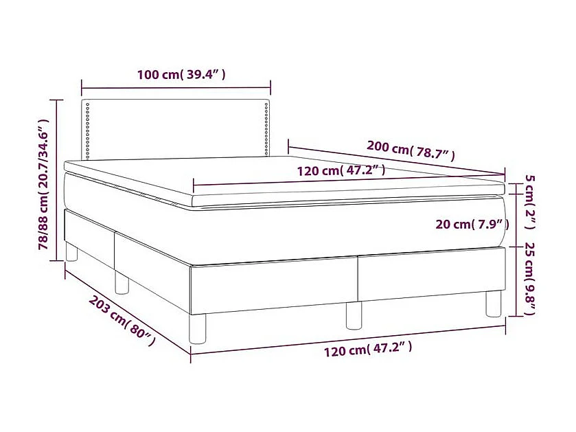 Sommier à lattes de lit matelas et LED Marron foncé 120x200