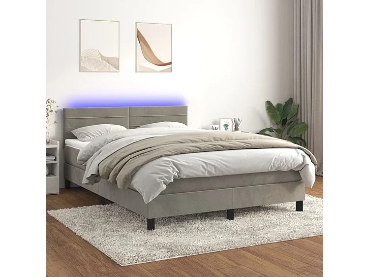 Sommier à lattes de lit avec matelas LED Gris clair 140x200