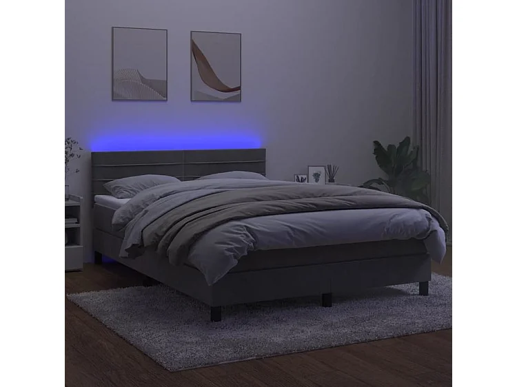 Sommier à lattes de lit avec matelas LED Gris clair 140x200