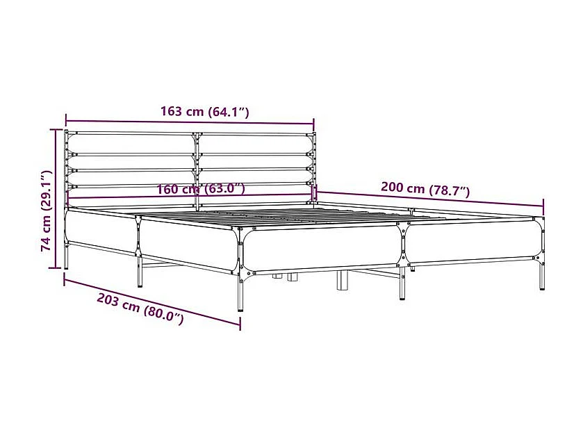 Cadre de lit chêne sonoma 160x200 bois d'ingénierie et métal