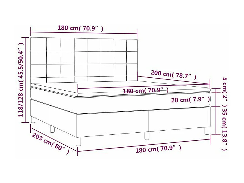 Sommier à lattes de lit avec matelas Noir 180x200 Tissu