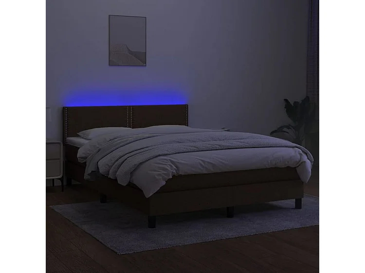 Sommier à lattes de lit matelas et LED Marron foncé 140x200