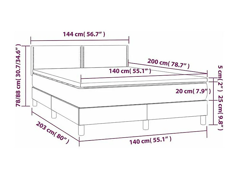 Sommier à lattes de lit matelas et LED Marron foncé 140x200