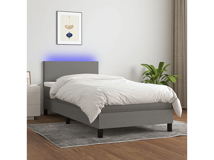 Sommier à lattes de lit avec matelas et LED Gris foncé 80x200