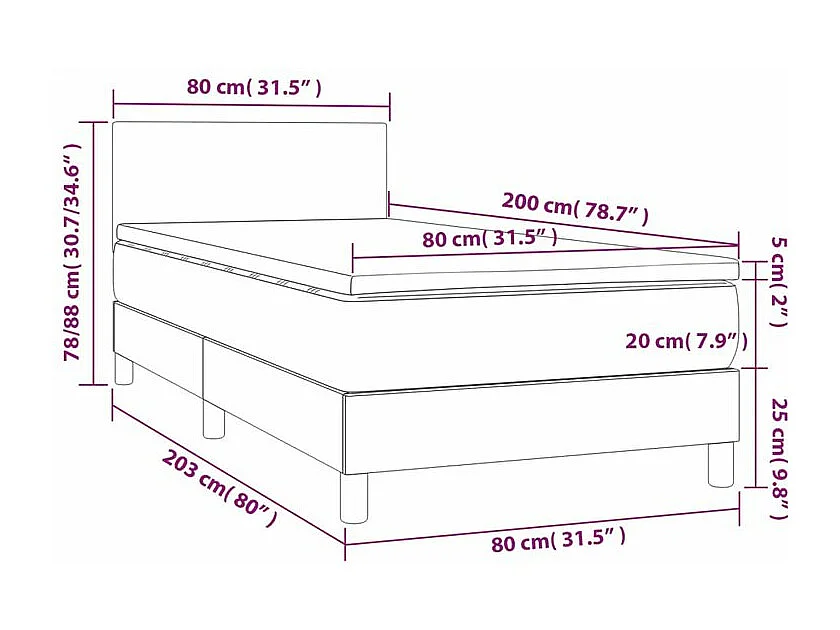 Sommier à lattes de lit avec matelas et LED Gris foncé 80x200