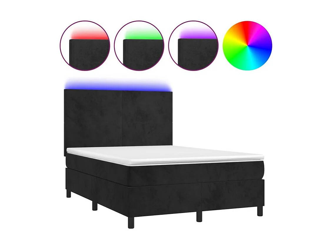 Sommier à lattes de lit et matelas LED Noir 140x190 Velours