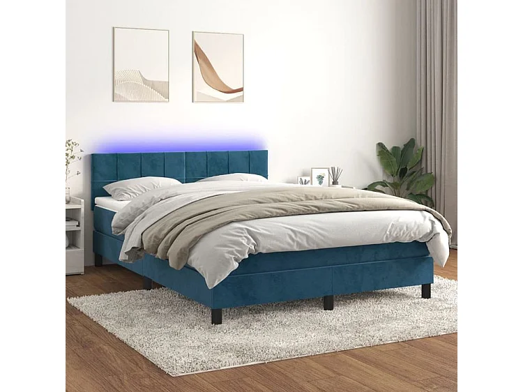 Sommier à lattes de lit avec matelas LED Bleu foncé 140x200