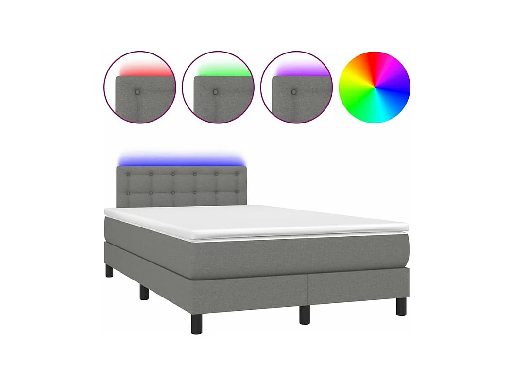 Sommier à lattes de lit et matelas et LED Gris foncé 120x200