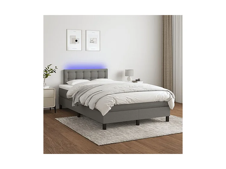 Sommier à lattes de lit et matelas et LED Gris foncé 120x200