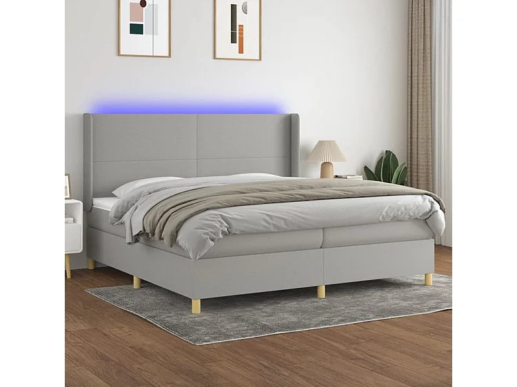 Sommier à lattes de lit matelas LED Gris clair 200x200 Tissu