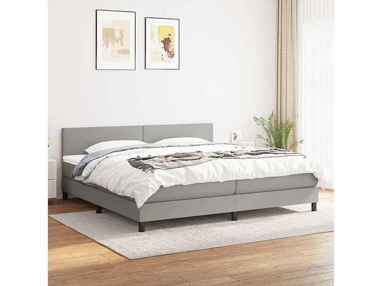 Sommier à lattes de lit avec matelas Gris clair 200x200 Tissu