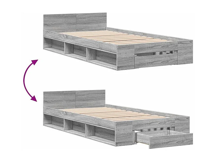 Cadre de lit et tiroir sonoma gris 75x190 bois d'ingénierie