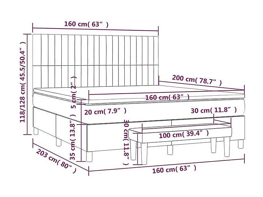 Sommier à lattes de lit avec matelas Gris clair 160x200 Tissu