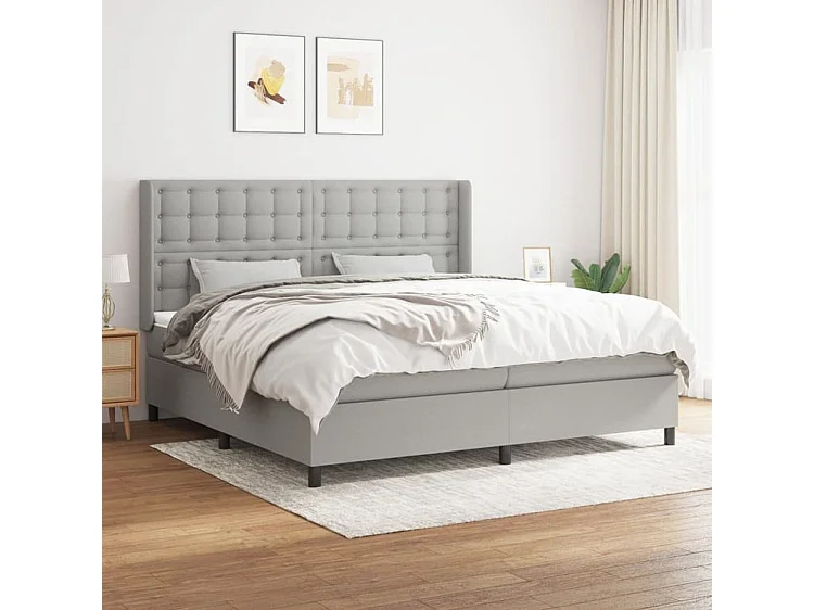 Sommier à lattes de lit avec matelas Gris clair 200x200 Tissu