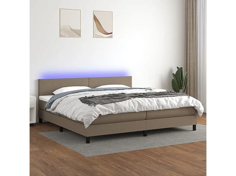 Sommier à lattes de lit et matelas et LED Taupe 200x200 Tissu