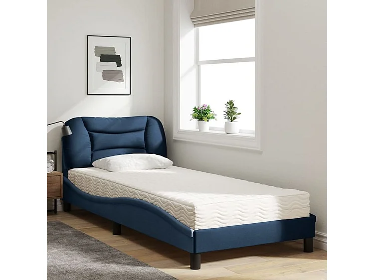 Lit avec matelas bleu 90x200 tissu