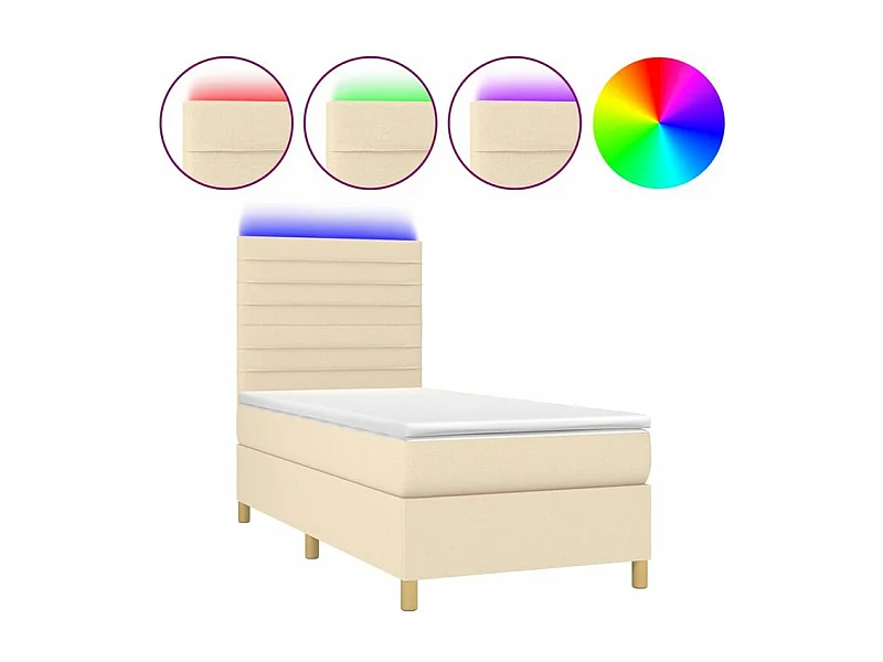 Sommier à lattes de lit et matelas et LED Crème 100x200 Tissu