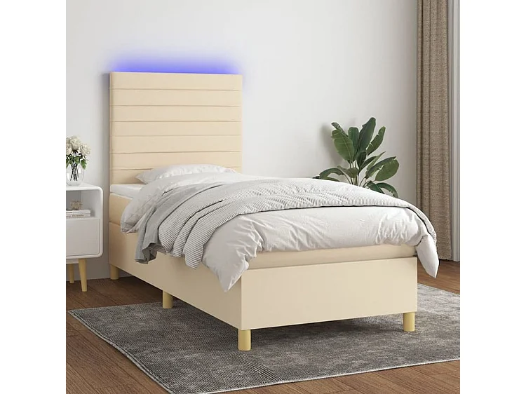 Sommier à lattes de lit et matelas et LED Crème 100x200 Tissu