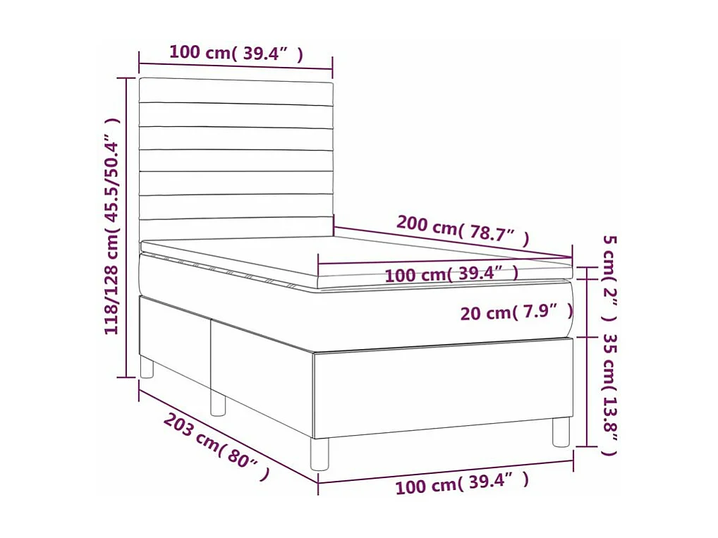 Sommier à lattes de lit et matelas et LED Crème 100x200 Tissu