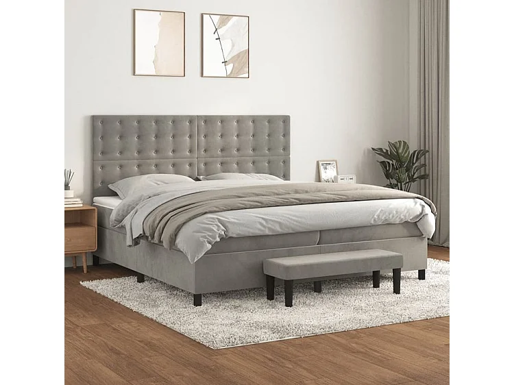 Sommier à lattes de lit et matelas Gris clair 200x200 Velours
