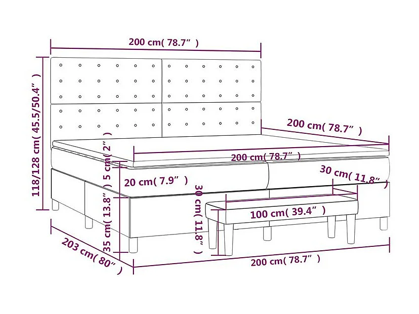 Sommier à lattes de lit et matelas Gris clair 200x200 Velours