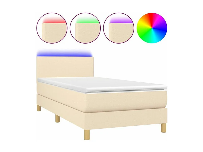 Sommier à lattes de lit avec matelas LED Crème 100x200 Tissu
