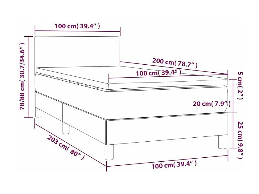 Sommier à lattes de lit avec matelas LED Crème 100x200 Tissu