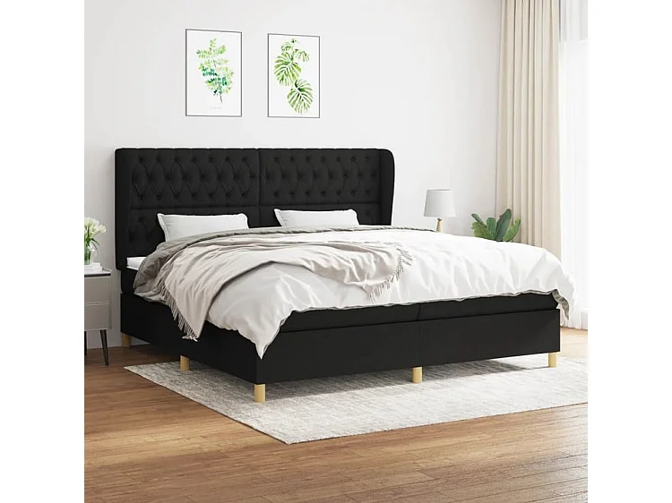 Sommier à lattes de lit avec matelas Noir 200x200 Tissu