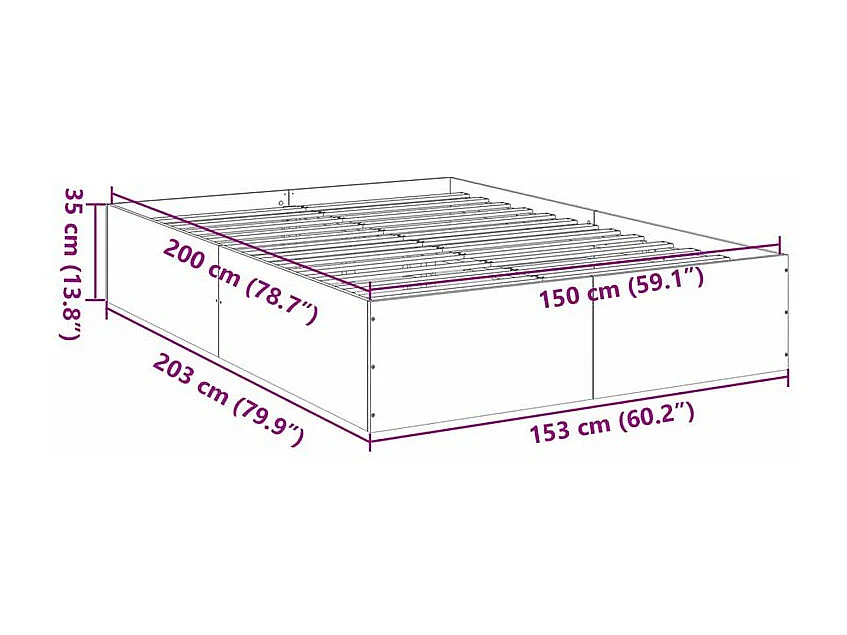 Cadre de lit sonoma gris 150x200 bois d'ingénierie