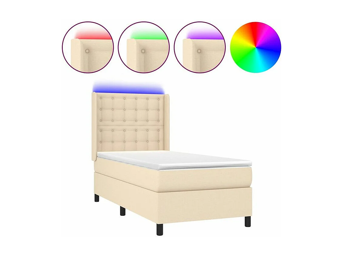 Sommier à lattes de lit matelas et LED Crème 80x200 Tissu