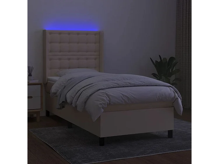 Sommier à lattes de lit matelas et LED Crème 80x200 Tissu