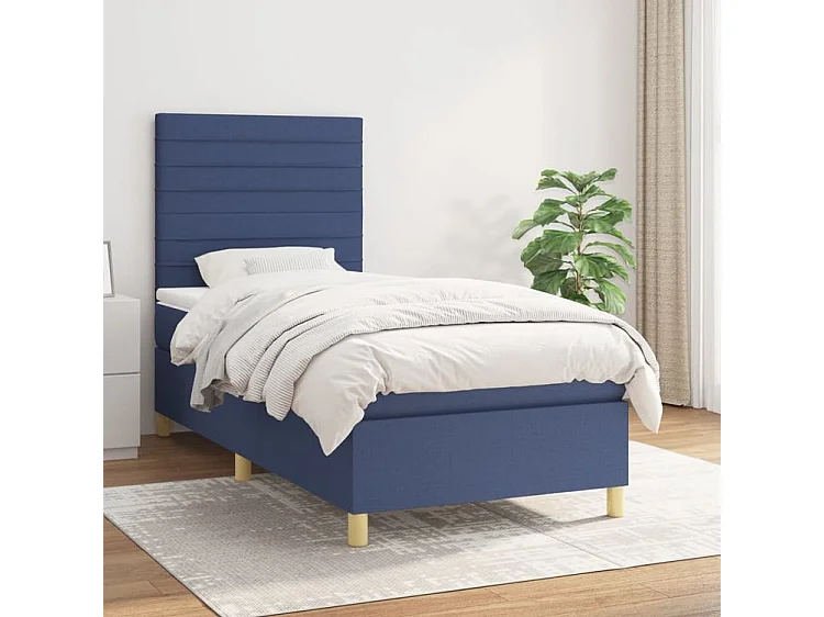 Sommier à lattes de lit avec matelas Bleu 100x200 Tissu