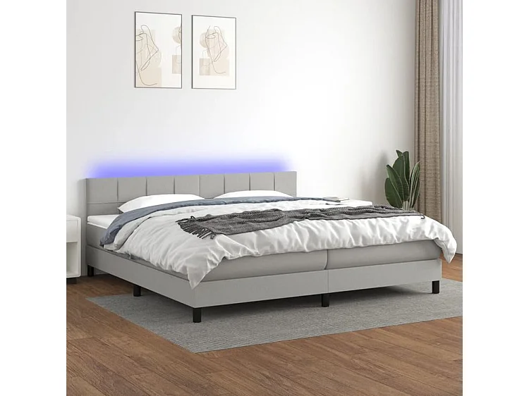 Sommier à lattes de lit matelas LED Gris clair 200x200 Tissu