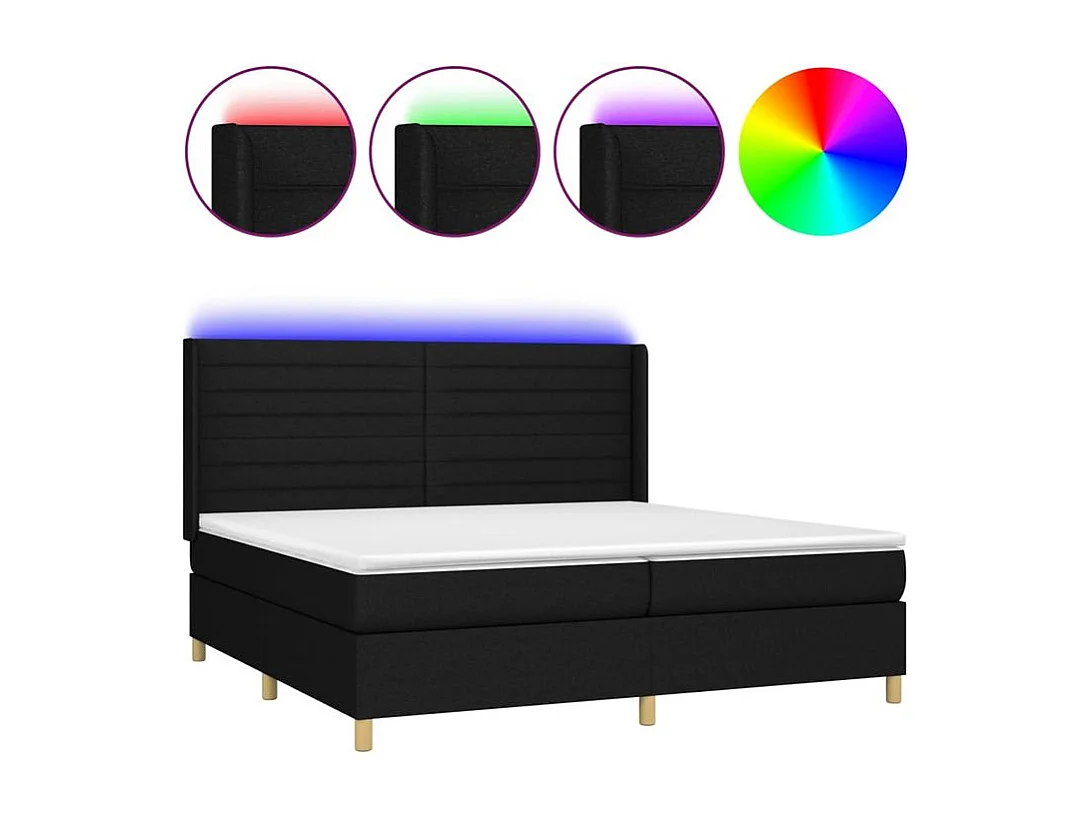 Sommier à lattes de lit et matelas et LED Noir 200x200 Tissu