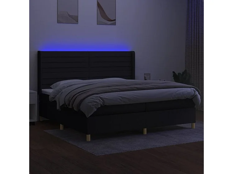 Sommier à lattes de lit et matelas et LED Noir 200x200 Tissu