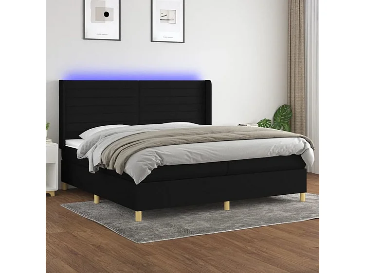 Sommier à lattes de lit et matelas et LED Noir 200x200 Tissu