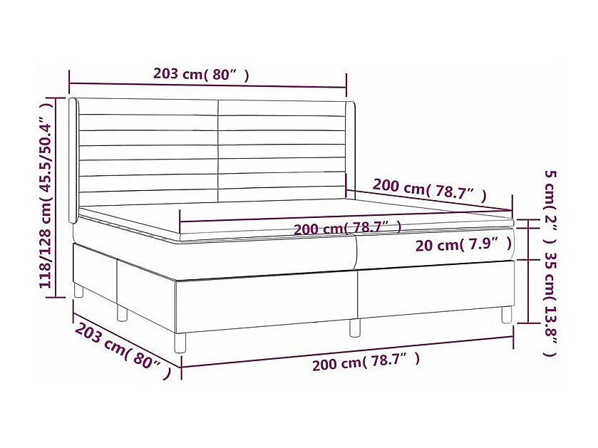Sommier à lattes de lit et matelas et LED Noir 200x200 Tissu