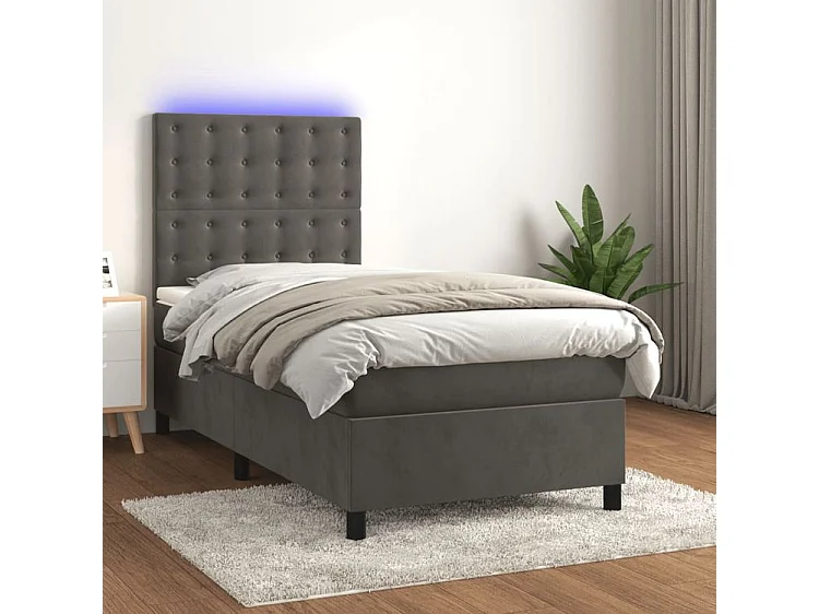 Sommier à lattes de lit et matelas et LED Gris foncé 80x200