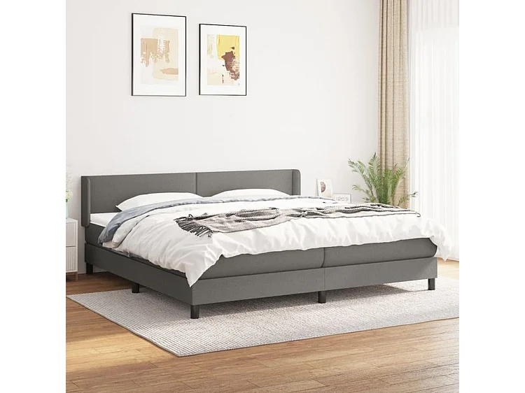 Sommier à lattes de lit avec matelas Gris foncé 200x200 Tissu