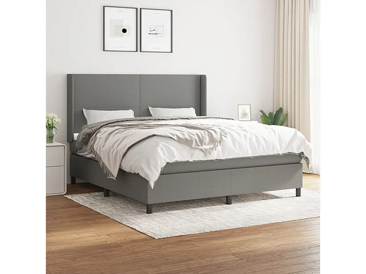 Sommier à lattes de lit avec matelas Gris foncé 160x200 Tissu