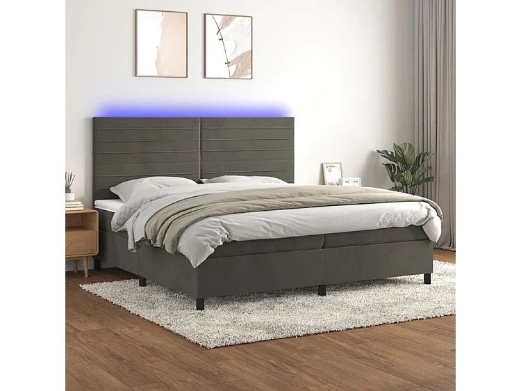 Sommier à lattes de lit avec matelas LED Gris foncé 200x200