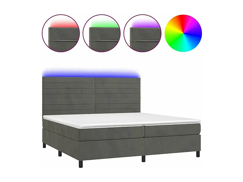 Sommier à lattes de lit avec matelas LED Gris foncé 200x200