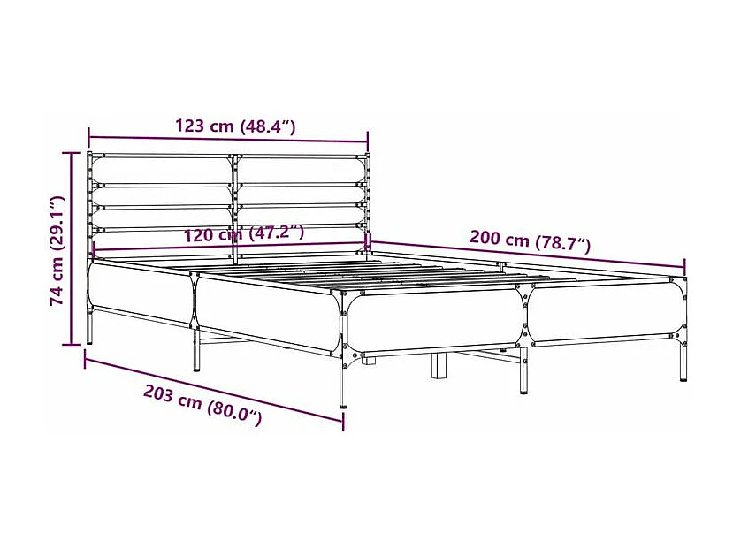 Cadre de lit noir 120x200 bois d'ingénierie et métal
