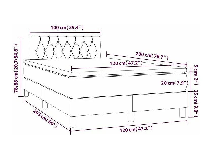 Sommier à lattes de lit avec matelas Gris foncé 120x200 Tissu