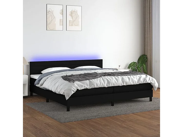 Sommier à lattes de lit et matelas et LED Noir 200x200 Tissu