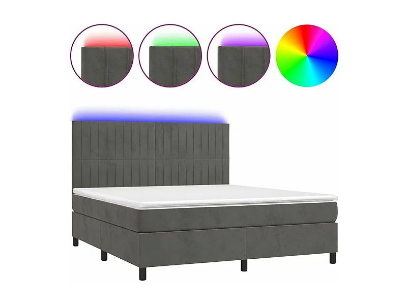 Sommier à lattes de lit matelas et LED Gris foncé 160x200